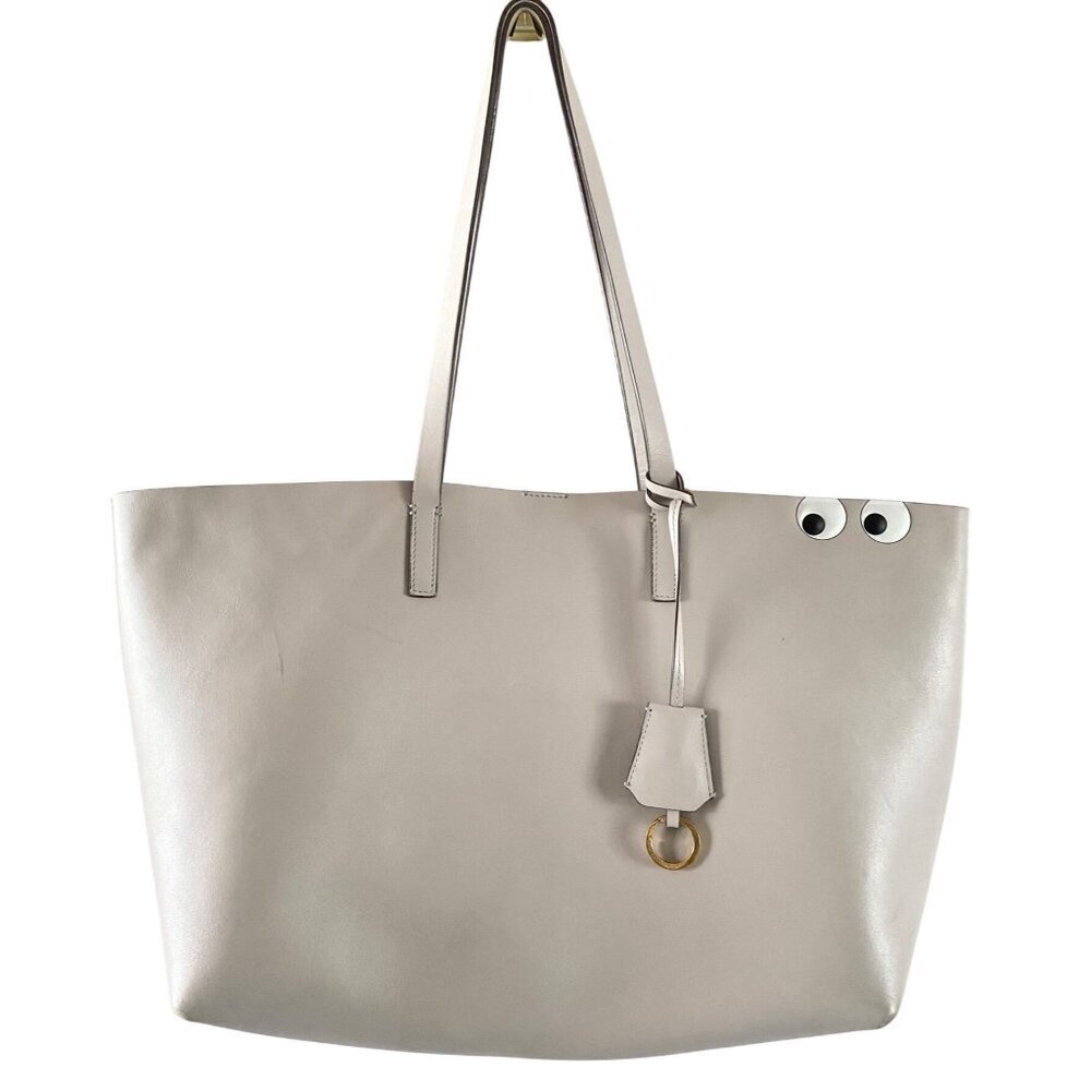 Anya Hindmarch Ebury Shopper II Eyes Leather Tote Steam Gray Circus Googly Eyes